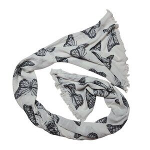 White House Black Market Scarf Womens White Black Butterfly Print Rayon WHBM